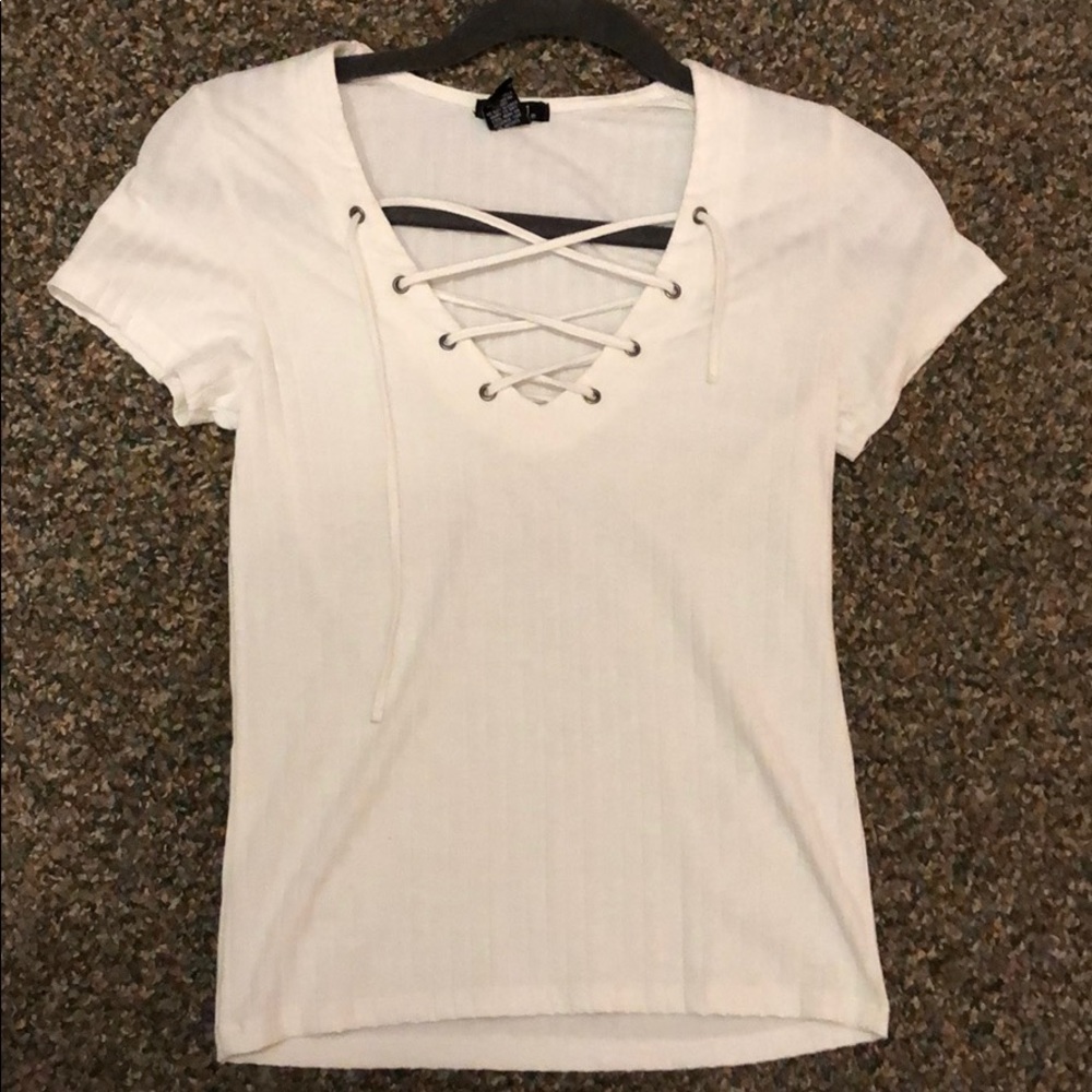 Rue21 White Lace up Top